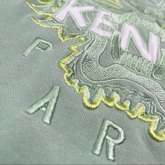 RARE Kenzo Paris Tiger Mint Green Embroidered Organic Terry Crewneck Sweater - Picture 8 of 16